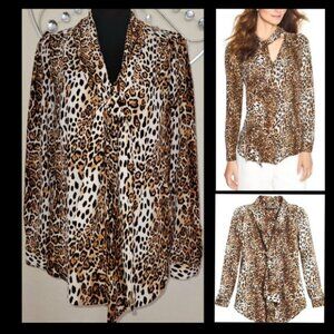 Size 8 WHBM Leopard Print Tie-Front Blouse MSRP $98